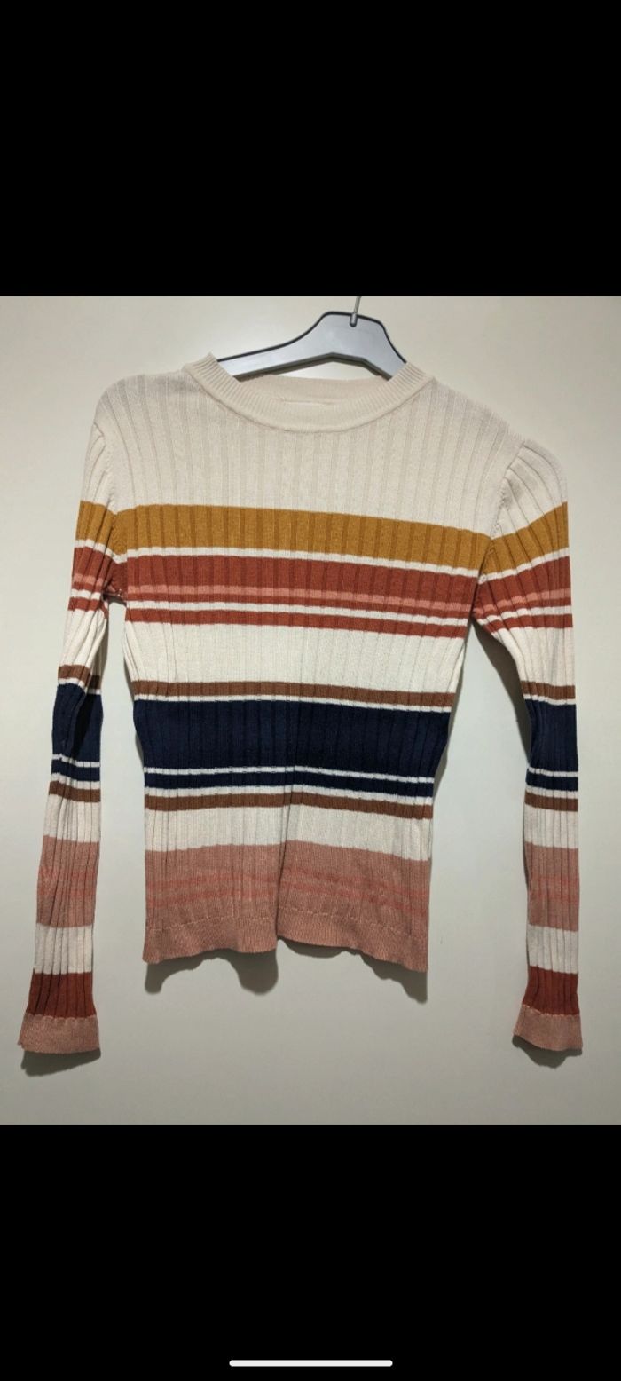 Pull Cache cache beige à rayures. Taille 38 - photo numéro 2