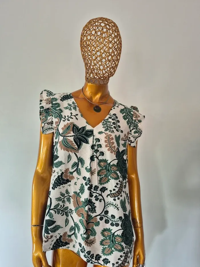 Blouse Fleurie Verte Manches Courtes Femme Taille 42/44