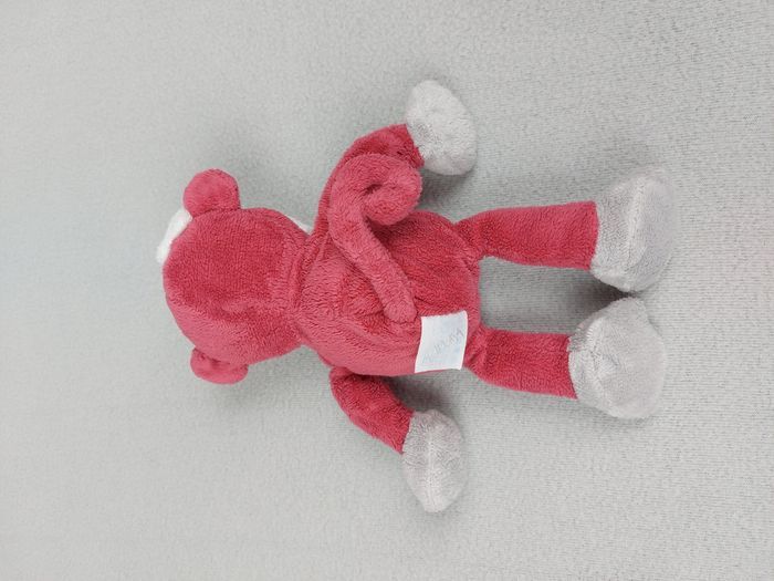 Doudou peluche singe rouge blanc Lola Bébisol gris noeud fleur sos doudou - photo numéro 2