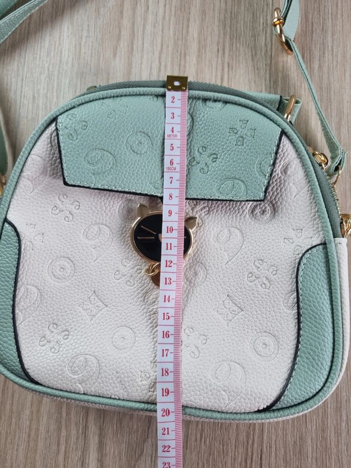 Sac à main bandoulière vert et blanc chat - photo numéro 7