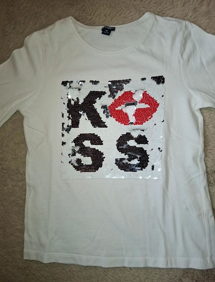 T shirt blanc kiabi Kiss 8 ans - photo numéro 3