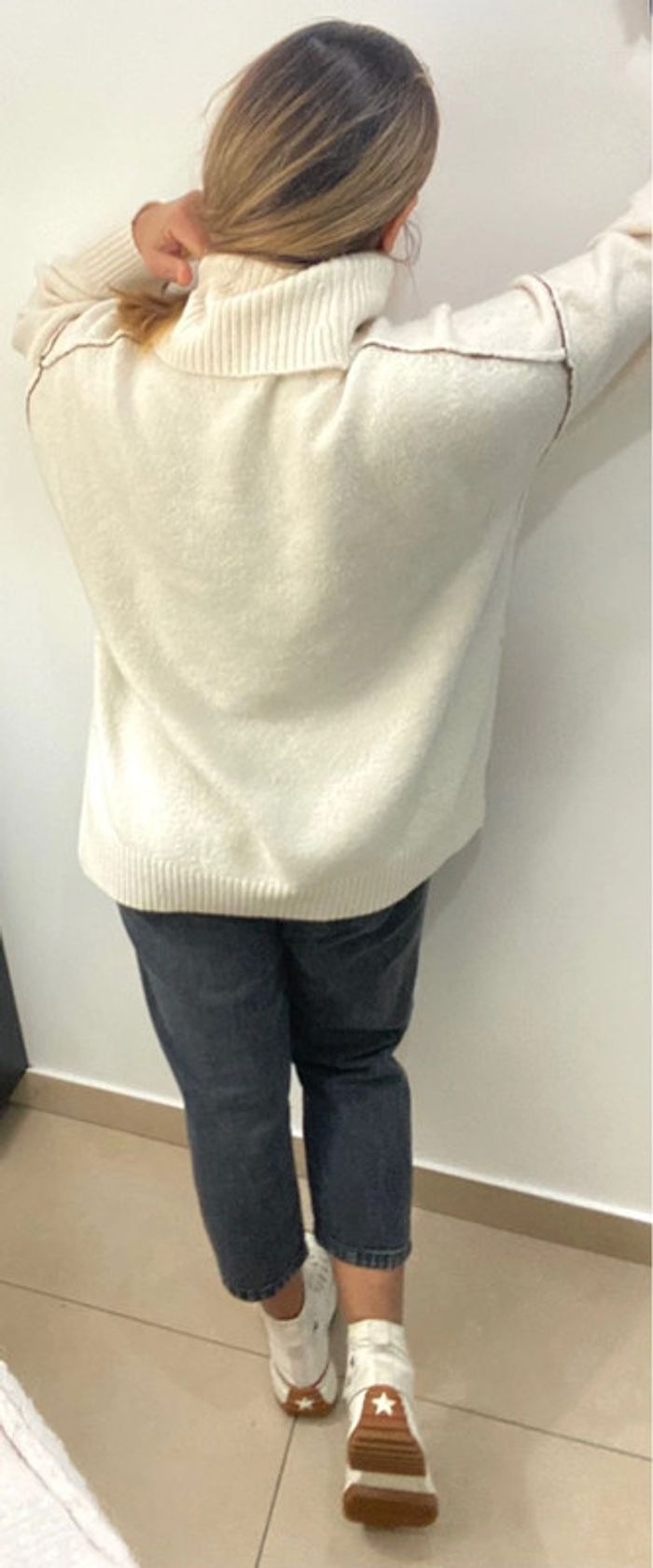 Superbe Pull Col Roulé Crème  Ample Taille M Et Plus - photo numéro 6