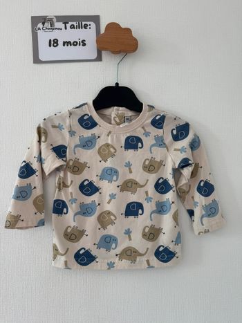 Tee shirt manches longues éléphant - taille 18 mois 🌼