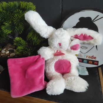 Doudou Baby Nat' Lapin Blanc Rose Rouge Bn071 Mouchoir Câlin #geektradedoudou