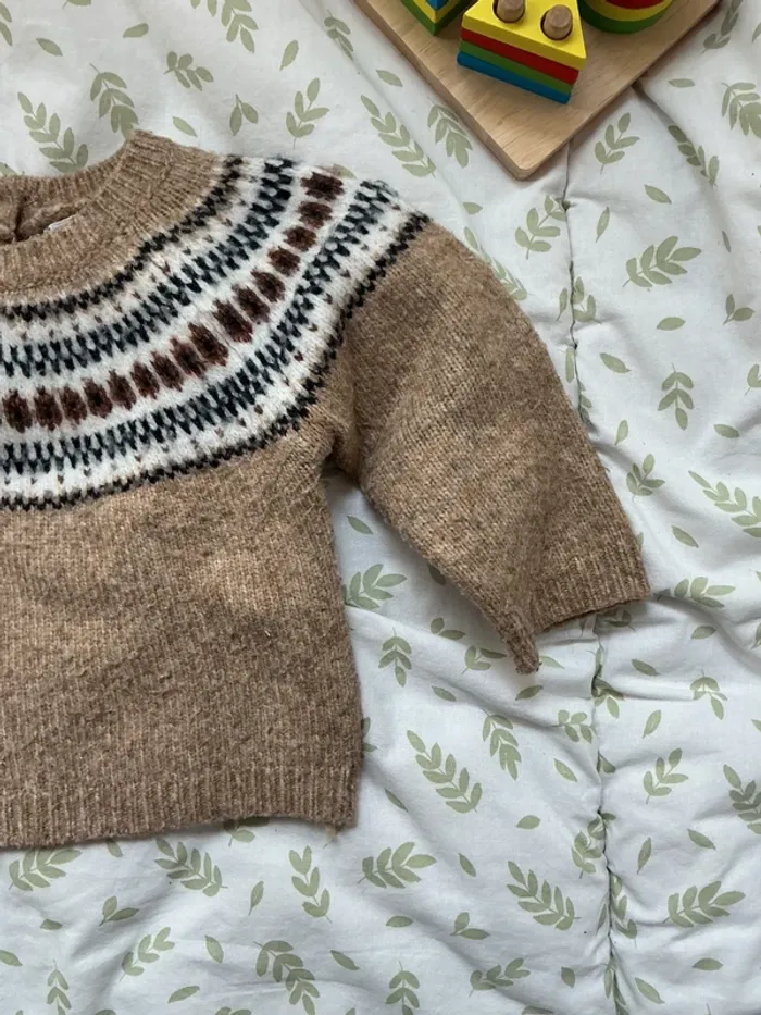 pull chaud beige à motifs 12 mois bout'chou - photo numéro 4