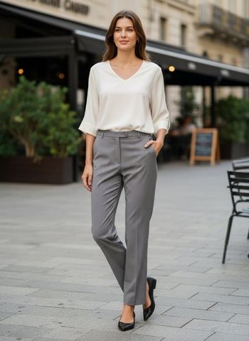 Pantalon Droit Un Jour Ailleurs - Modèle "Fabienne" - Laine Froide & Élasthanne - Gris T40

