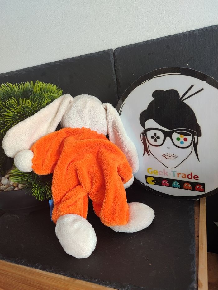 doudou lapin orange blanc beige crème éponge peluche ancien vintage Chien Doudi - photo numéro 2