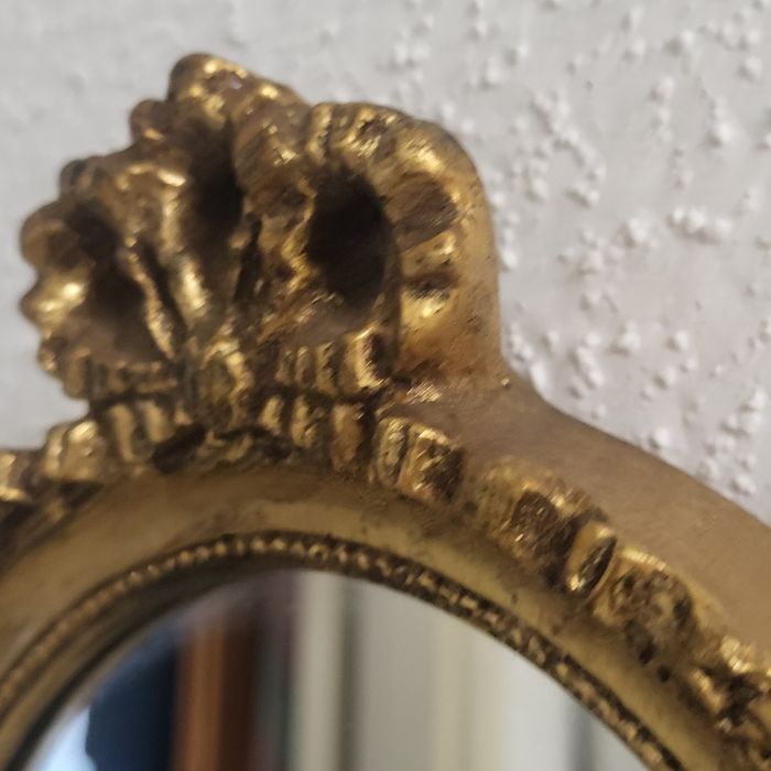 Miroir dore en  bois ,ovale  et noeud - photo numéro 10