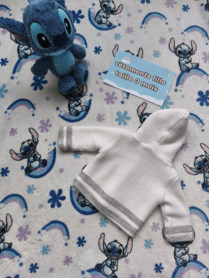 Gilet épai mixte Barbouillage - 3 mois - crème et gris - très bon état - photo numéro 4