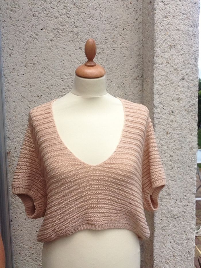 Pull crop top maille rose TM