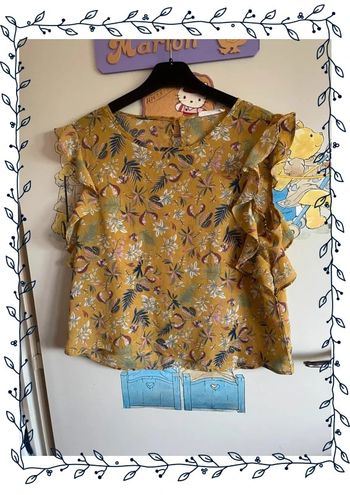 Blouse jaune moutarde à motifs, taille M, marque My Star