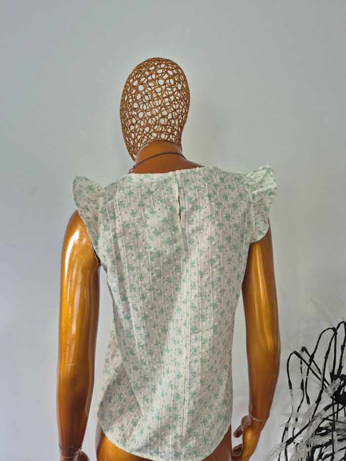 Blouse Manches Courtes Verte et Crème Femme Taille S/36 - photo numéro 2