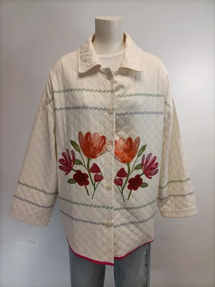 Veste légère matelassée Oversize Printemps/été Neuve- Grosses fleurs - Blanc cassé