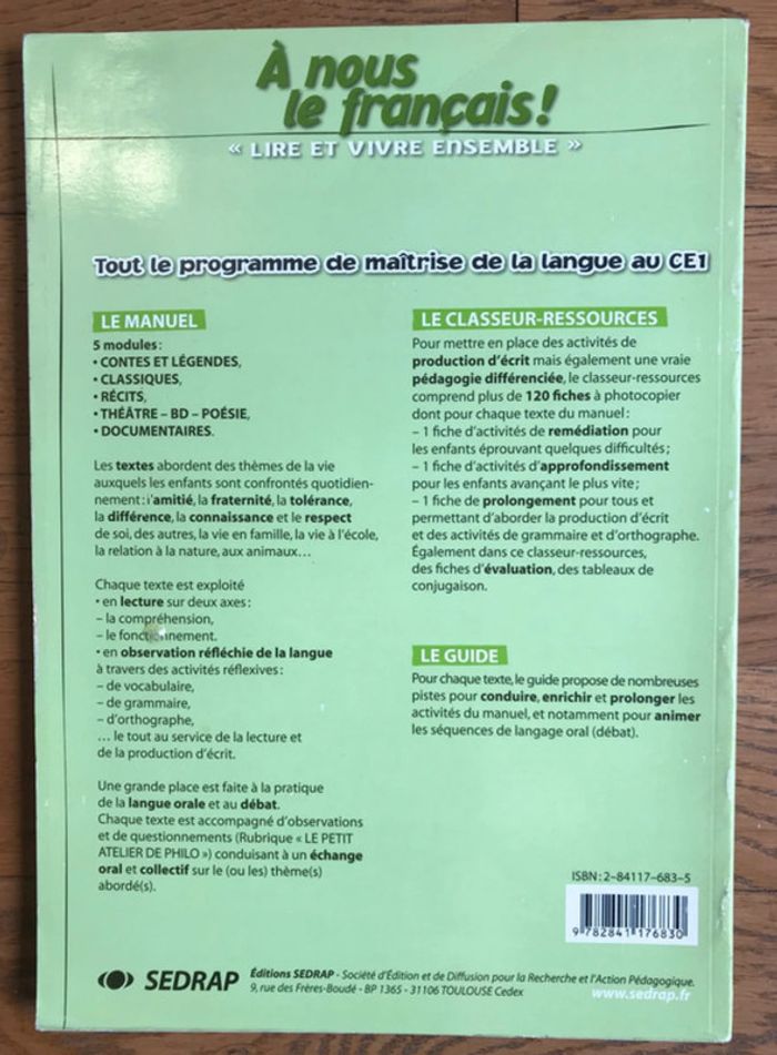 A nous le français CE1 - Le guide pédagogique - SEDRAP - photo numéro 2