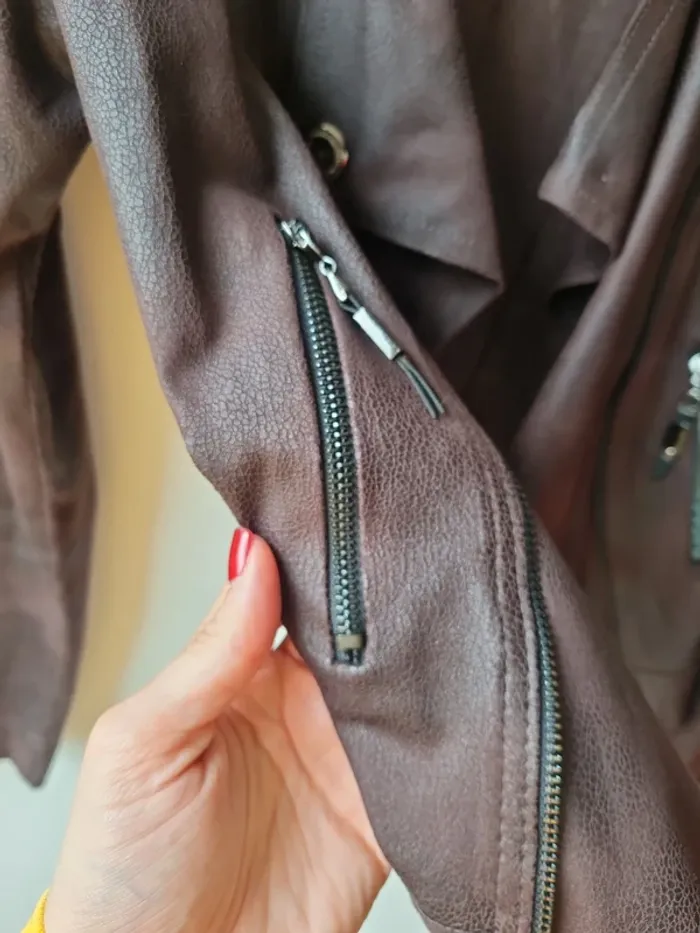 veste imitation daim (perfecto) asymetrique jus d'orange - photo numéro 4