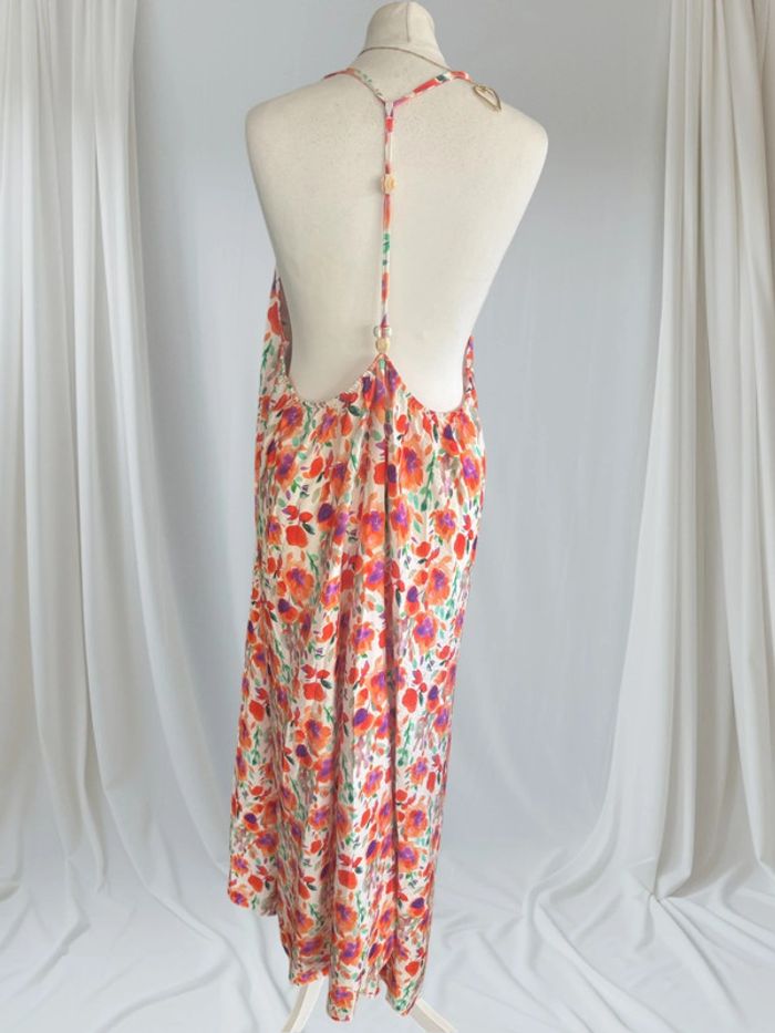 Robe longue dos nue grande taille viscose fleuris blanc orange 42-46 - photo numéro 2