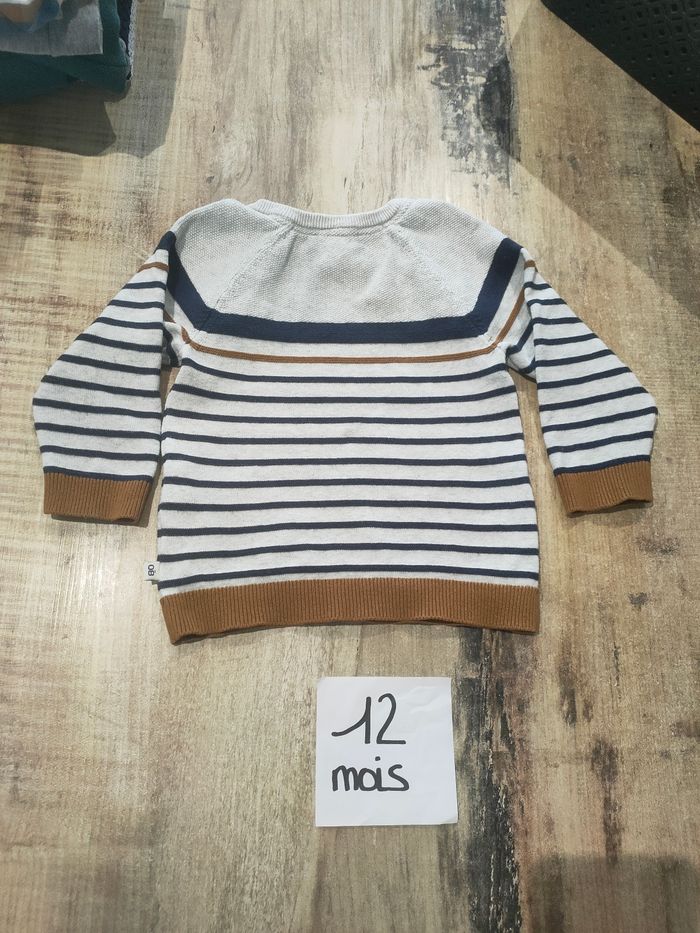 Pull gris bleu marine manches longues pour bébé garçon 12 mois obaïbi - photo numéro 3