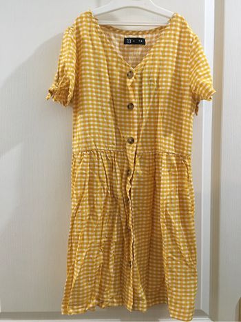 Robe, carreaux jaune, neuf