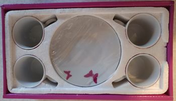 LOT 4 Tasses Café et soucoupes AFIBEL NEUVES motif papillons roses