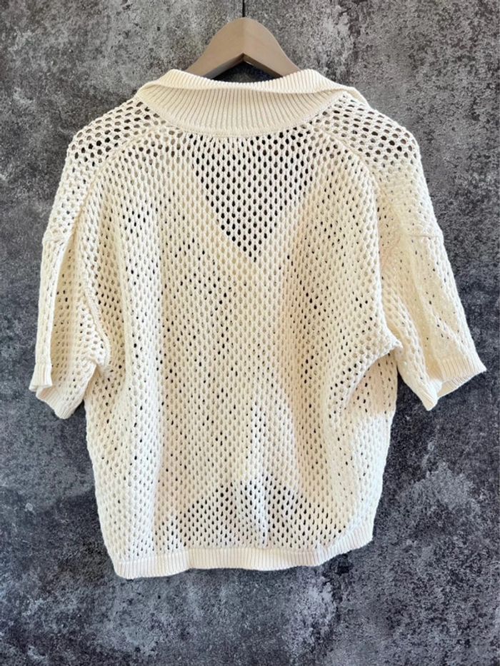 Top col polo maille ajourée femme Pimkie taille S mujer cuello calado donna maglia Damen Polokragen - photo numéro 3