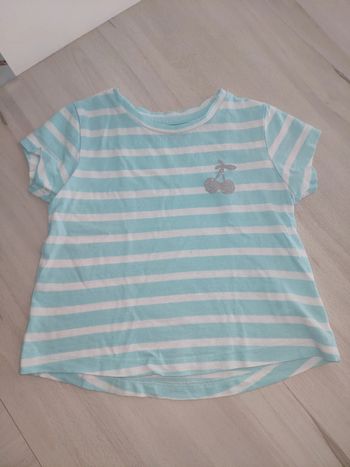 T shirt façon marinière à rayures cerises 3 ans