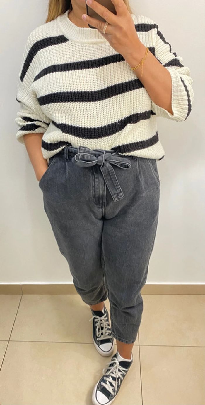 Superbe Pull Ample Crème A Rayures Taille M Et Plus - photo numéro 2