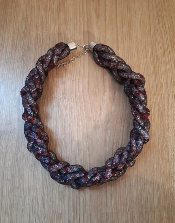 Gros collier nylon et perle rouge violet h&m - photo numéro 5