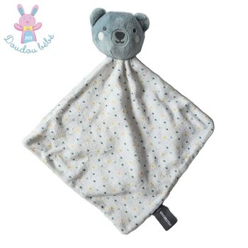Doudou plat Ours bleu blanc à pois bleu jaune ORCHESTRA