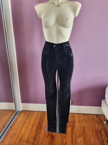 Pantalon en cuir bi matière noir vintage