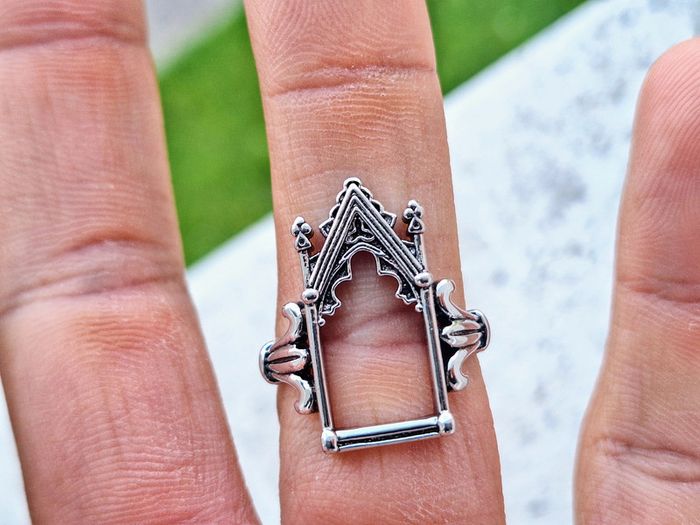 Bague Ouverte Argenté Ajustable Motif Porte Gothique - photo numéro 5