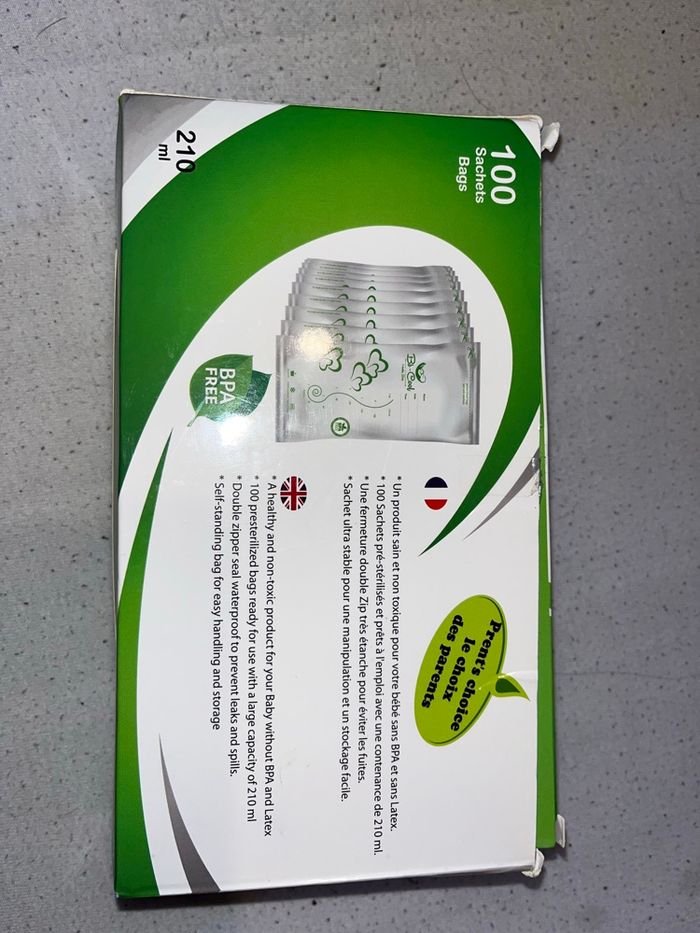 Sacs de conservation lait maternelle sans BPA