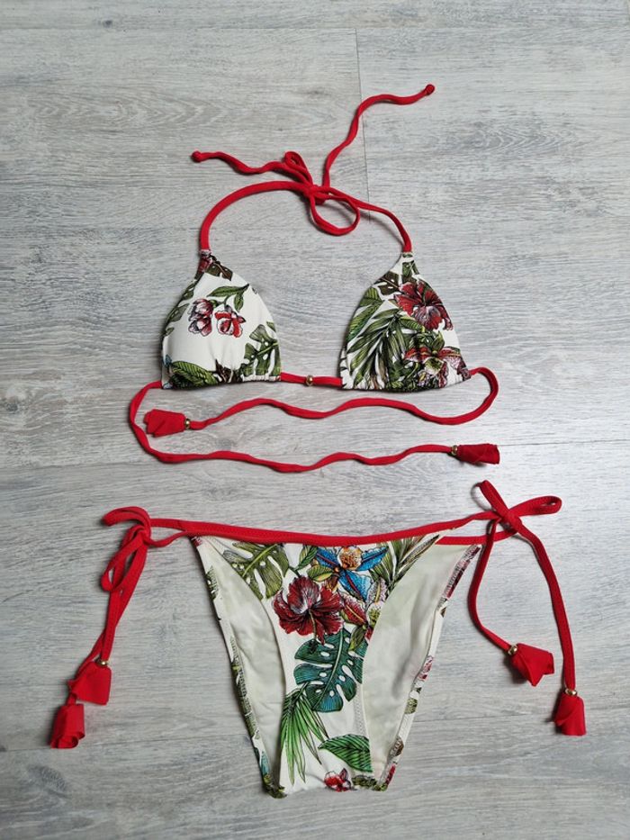 Maillot de bain bikini 2 pièces Etam fleurs tropicales étiquette de taille coupée convient à un 34