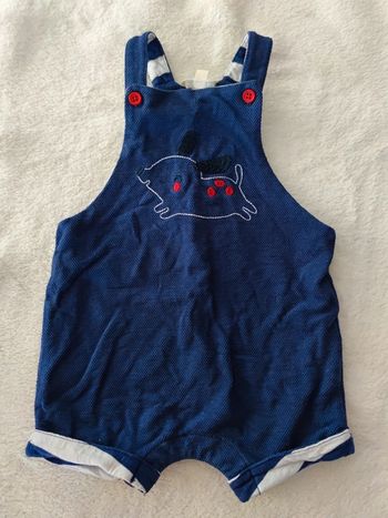 Salopette short bleu marine chien T. 6 mois
