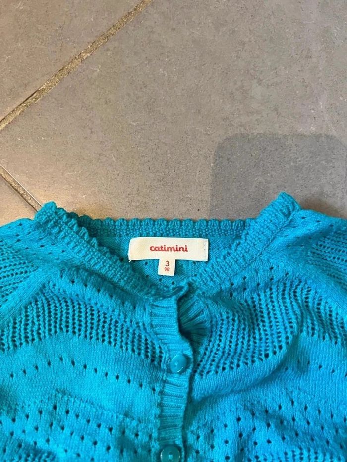Gilet / Boléro à boutons - Catimini - Modèle: dentelle - Bleu turquoise - 3 ans - photo numéro 2