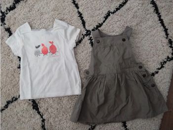 Robe salopette kaki et t shirt manches courtes bébé fille 18 mois