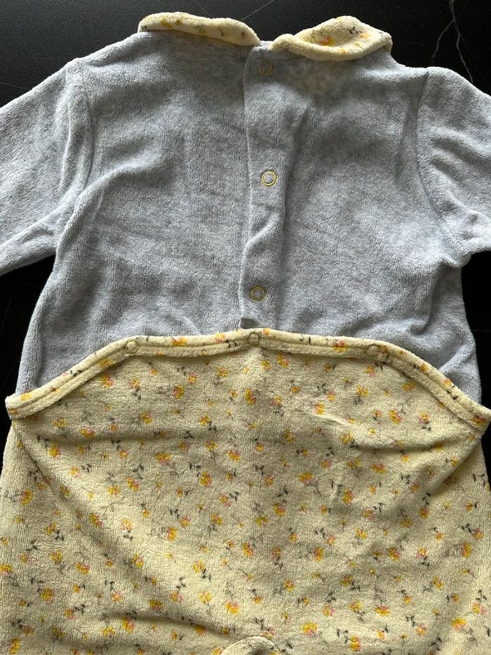 Pyjama grenouillère velours gris/jaune fleuri - photo numéro 5