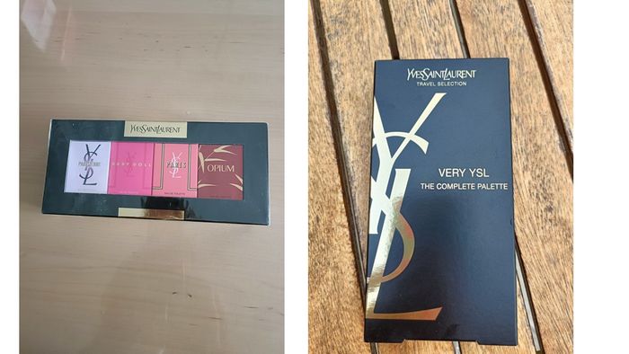 Coffret 4 miniatures de parfum + une palette de maquillage YSL