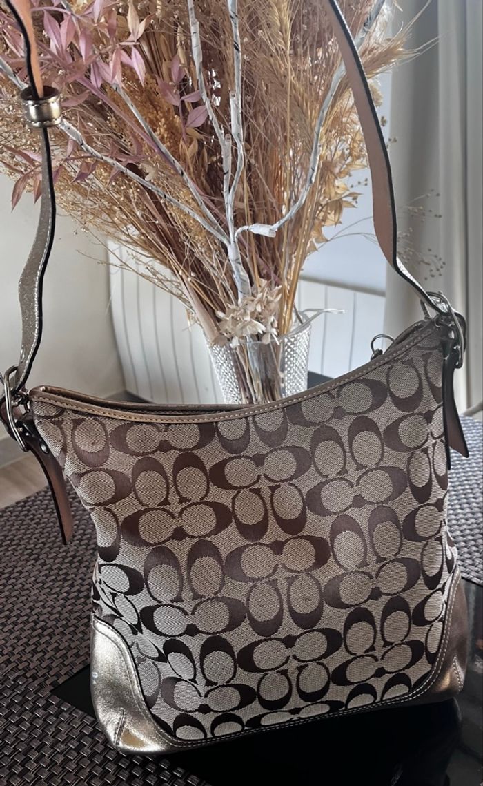 Sac coach vintage cuir et tissu - photo numéro 4