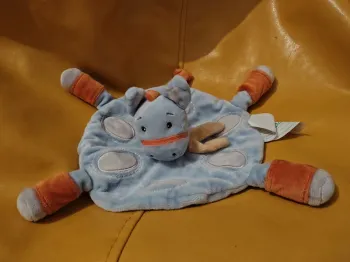 Doudou cheval rond bleu et orange kimbaloo environ 22cm