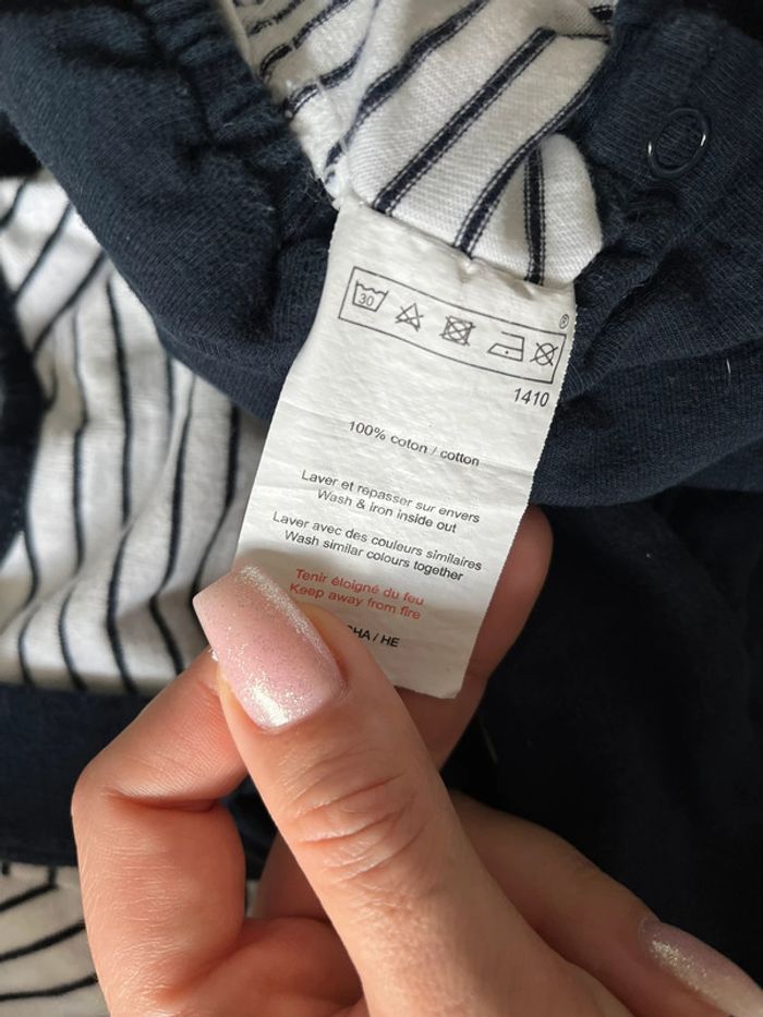 Ensemble short/salopette bleu marine et blanc Terre de marins en taille 12 mois - photo numéro 4
