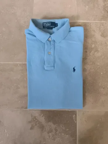 Polo Ralph Lauren homme M bleu clair logo marine tâches projetées