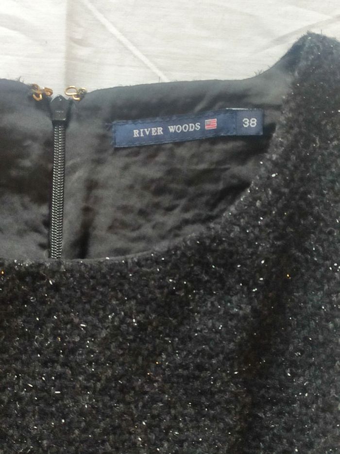 Belle petite robe noire d'hiver touches argentées, River Woods 38 très bon état - photo numéro 6