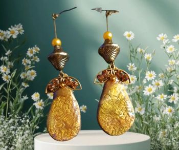 Boucles d'oreilles pendante en résine et pâte polymere