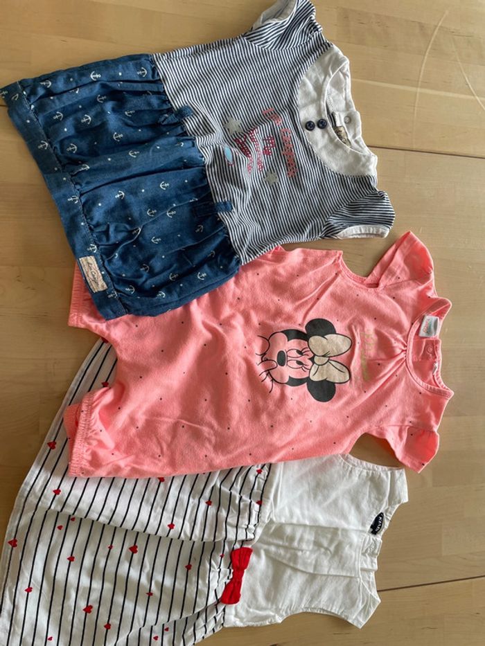 Lot de 2 robes et 1 combi-short 12 mois multimarque