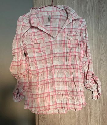 Chemise blouse légère à carreaux rose et blanc