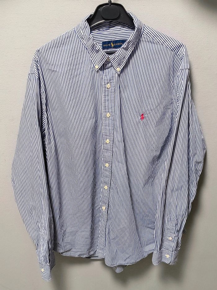 Chemise Ralph Lauren rayée bleu/blanc logo rouge brodé – Taille XXL (équivaut à un XL/Large ample) - photo numéro 2