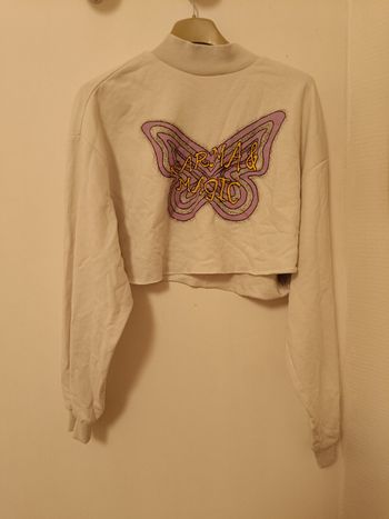 Pull court blanc à motif – Divided (H&M) – Taille S