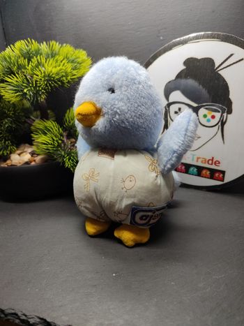 peluche doudou poussin caneton bleu canard ajena vintage blanc noeud jaune