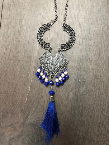 Sautoir fantaisie gris et bleu roi