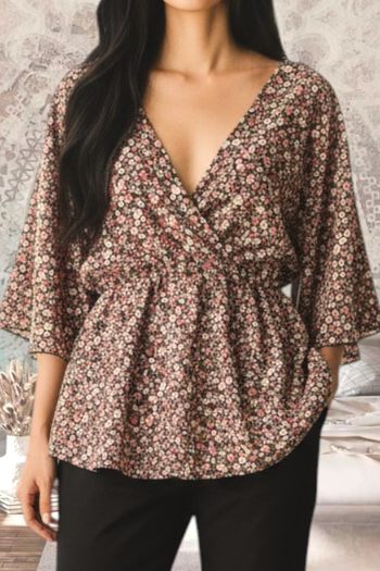 Blouse peplum manches chauve souris fleurie drapée Shein -1X